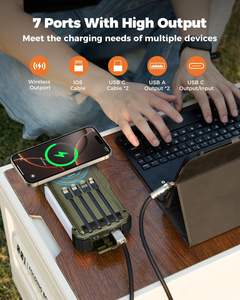 Banque d'alimentation <span class=keywords><strong>solaire</strong></span> 20000mAh, <span class=keywords><strong>chargeur</strong></span> rapide PD20W, <span class=keywords><strong>chargeur</strong></span> sans fil à manivelle, câbles d'entrée Micro USB, lampe de poche, urgence en plein air - Product Image 4