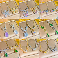 Kalung Lapis Emas 18K Baja Tahan Karat Model Terbaru 2026, Liontin Lingkaran Berhias Zirkon Besar, Perhiasan Mewah untuk Wanita