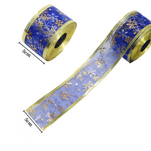 2024 새로운 크리스마스 리본 크리스마스 트리 장식 펜던트 더블 골드 가장자리 리본 LED 크리스마스 조명 블루 리본 - Product Image 3