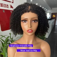 Perruques sans colle en dentelle pré-coupée Fluffy 4x4 5x5, Perruque courte bob bouclée crépue 4C avec baby hair, Perruques en cheveux humains pour femmes noires