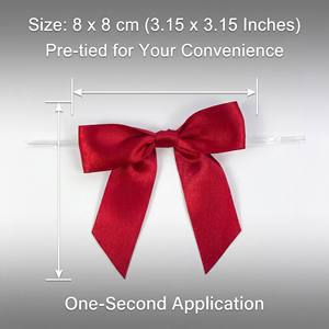 チャンユアン工場製 サテンリボン ツイストボウ付き 既製花飾りリボン 8*8cm クリスマスキャンディ包装用 - Product Image 3