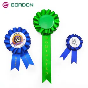 Cintas Gordon Insignia de cinta de satén personalizada Ganador Premio de La Victoria Roseta de cinta con metal impreso