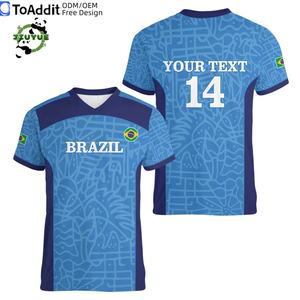 Großhandel Maßgeschneiderte Designer Hochwertige Brasilien Unisex Fußballtrikots Vamos Blau V-Ausschnitt Fußballtrikot - Product Image 1