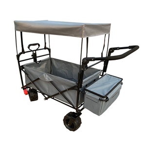Carrello da Spiaggia in Metallo di Alta Qualità con Ruote Grandi, Carrello Pieghevole <span class=keywords><strong>a</strong></span> Quattro Ruote con Tettuccio, Struttura Personalizzabile OEM - Product Image 1