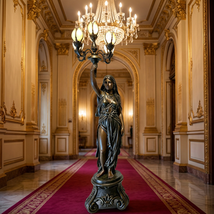 Lampada da Terra Dea in Bronzo Maestosa - Altezza Personalizzabile, Installazione sul Posto, Regalo di Laurea, Grandi Interni, Leone in Bronzo - Product Image 5