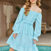 Haute qualité printemps et automne à manches longues filles robes solide cravate élégante robe pour adolescentes robes de Style occidental
