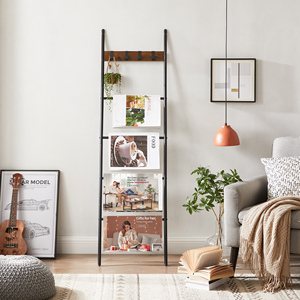 <span class=keywords><strong>VASAGLE</strong></span> <span class=keywords><strong>Étagère</strong></span> à échelle à 5 niveaux avec 4 crochets, support pour serviettes et couvertures, style ferme, vente en gros, non pliable - Product Image 6