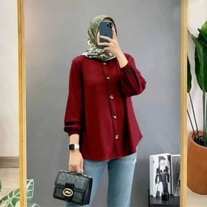 Cárdigan Retro para mujer, camisa holgada, estilo informal, musulmán, seda helada, cuello arrugado, Tops de inmersión sin planchar, tela - Product Image 1