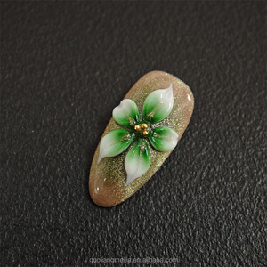 Faux ongles à pression <span class=keywords><strong>vert</strong></span> dégradé avec motif floral 3D, forme amande, pour usage quotidien et <span class=keywords><strong>manucure</strong></span> de fête - Product Image 2