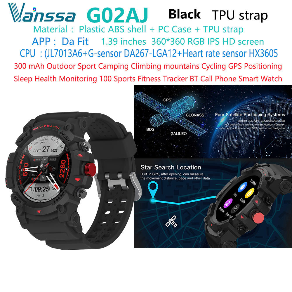 Negro G02AJ-sport-GPS-smart-watch