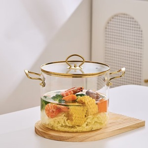 Modern High Borosilicate Glass <strong>Saucepan</strong> &amp; Soup Pot with Metal Handles Dual Handles Glass Cover Cookware Set for Gas &amp; Induction - Product Image 4