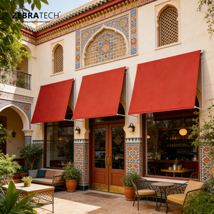 Store banne de terrasse et de jardin extérieur, manuel, rétractable, de luxe, moderne, avec bras pivotant, revêtement PVDF, imperméable et protection solaire - Product Image 1