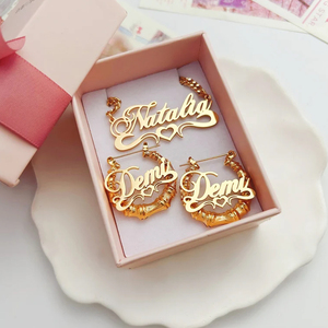 Tùy Chỉnh Cá Nhân Tên Đồ Trang Sức Tùy Chỉnh Bông Tai Vòng Cổ Vòng Đeo Tay Trang Sức Set 18K Mạ Vàng Thép Không Gỉ Vòng Đeo Tay Cho Phụ Nữ - Product Image 6