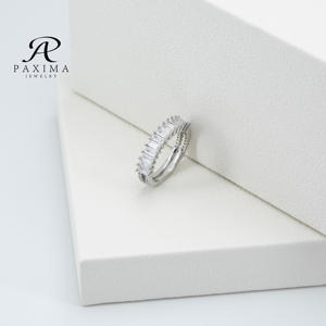 Bijoux Paxima Tendance innovante Conception Clôture Empilée Rectangulaire Coupe Zircon Synthétique 925 Argent Rh Plaqué Anneau Semi-Éternel - Product Image 1