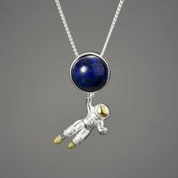 Prix de gros pur S925 argent Sterling pierre précieuse naturelle Lapis Space Odyssey pendentifs chaîne de charme collier femmes bijoux fins