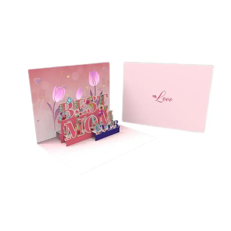 Winpsheng Custom luxury 3d mothers day 90 degree pop up musical card with light and sound