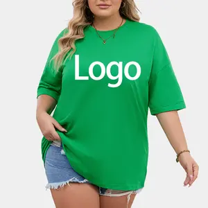 도매 유럽 아메리카 하이 퀄리티 플러스 사이즈 여성 티셔츠 로고 맞춤 t 셔츠 코튼 오버사이즈 여성 티셔츠 추가