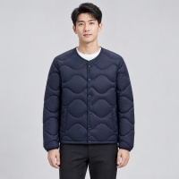 Veste matelassée bleu marine pour homme, col rond, boutonnée, légère et chaude, pour le bureau et le quotidien