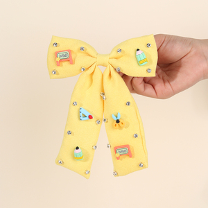 CN Luxury Back to School Fabric Boutique Hair Bow Clip Pasador hecho a mano Lápiz Horquillas para el cabello Niñas Colas largas Accesorios escolares - Product Image 2