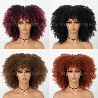 Perruque synthétique Afro Kinky Curly Bob avec frange, effet volumineux, fibre haute température, ondulations torsadées, dentelle transparente, pour femmes noires