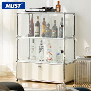 وحدات زجاجية <span class=keywords><strong>Bauhaus</strong></span> تصميم عتيق من الفولاذ المقاوم للصدأ ديكور تخزين خزانة نموذجية شفافة - Product Image 1