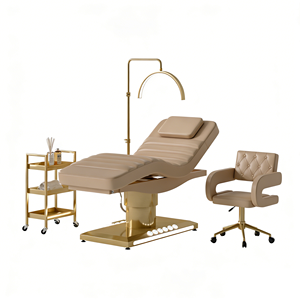 Lit de spa électrique incurvé de style moderne avec revêtement en cuir PU et 4 moteurs pour salon, idéal pour les extensions de cils et les massages - Product Image 1
