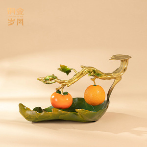 Copper And Gold Years Persimmon Copper Ornament Brass <b>Decorative</b> <b>Plate</b> Chinese Style Living Room Decoration - Product Image 4