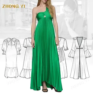 Noeud buste avec large sangle Satin plissé asymétrique femmes robe de soirée col rond sans manches Maxi bal robes d'été 2024