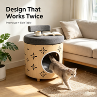 Tabouret en bois rectangulaire pour chien et chat avec coussin en peluche, lit et siège 2-en-1 pour chat, mobilier robuste et peu encombrant pour animaux de compagnie, chambre et entrée