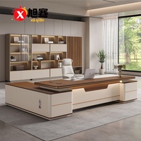 Muebles de oficina blancos de lujo, escritorio de oficina, mesa para gerente/director, escritorio ejecutivo con luz LED y gabinete para oficina de jefe/director.