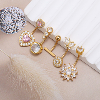 200 styles au choix, Piercing de nombril en acier inoxydable doré 14G avec papillon et zircon cubique pour femme, idéal pour la plage, les fêtes et le quotidien