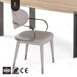 Chaises de salle à manger en cuir <span class=keywords><strong>microfibre</strong></span> <span class=keywords><strong>beige</strong></span> léger de luxe avec dossier ovale et accoudoirs incurvés en métal et pieds coniques <span class=keywords><strong>Chaise</strong></span> de salle à manger - Product Image 6
