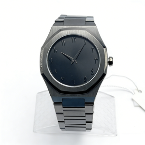 Montre classique minimaliste noire avec cadran arabe, <span class=keywords><strong>lunette</strong></span> octogonale, entièrement en acier inoxydable, étanche, pour homme, pour tous les jours - Product Image 5