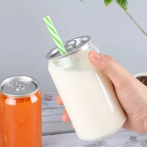 Fábrica personalizable Superventas 250ml PET Botella de jugo de plástico transparente Fácil de tirar Lata Botella de té de la leche Botellas de bebidas frías