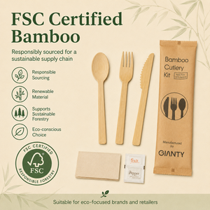 Ensemble <span class=keywords><strong>de</strong></span> <span class=keywords><strong>couverts</strong></span> écologiques en bambou certifié FSC, jetables, pour la restauration aérienne, les hôtels et les magasins <span class=keywords><strong>de</strong></span> détail - Product Image 4