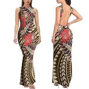Abito Lungo da Donna Senza Maniche con Stampa Samoana Personalizzata, Design Scollato sulla Schiena, Taglie Grandi, Vestito Aderente Tribale <span class=keywords><strong>Elei</strong></span> - Product Image 3
