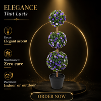 Arbre topiaire artificiel écologique à 3 niveaux, plante en pot en forme de boule de roses artificielles, résistant aux UV, durable, imperméable, H90cm, pour mariage, jardin