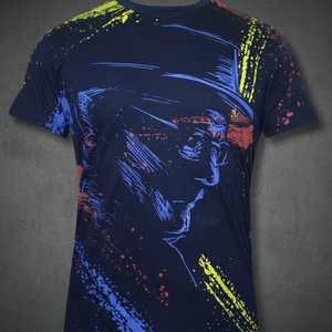 T-shirt à manches courtes bleu marine pour homme, imprimé graphique, col rond, coupe classique, 100% coton, denim, sérigraphie, écologique - Product Image 2