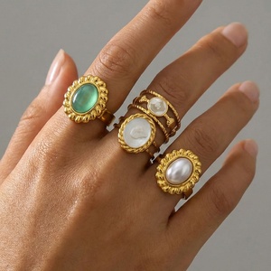 Anello Trendy in Acciaio Inossidabile Placcato Oro con Smalto Colorato, Design Geometrico Tut, Gioiello Versatile da Donna, Vendita all'Ingrosso - Product Image 2