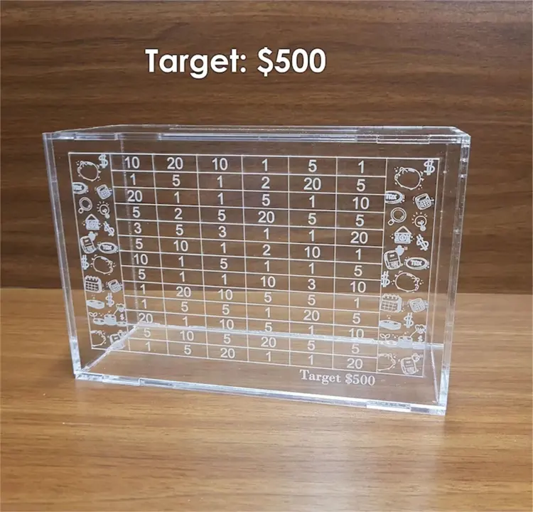 365 objetivo de ahorro de dinero seguro elegante transparente portátil acrílico alcancía para cumpleaños juguete para niños regalo para adultos