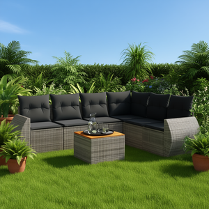 Ensemble de canapés de jardin en rotin gris foncé 6 places, mobilier d'extérieur au design contemporain - Product Image 2