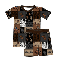 Ensemble de vêtements d'été doux pour bébé, 2 pièces, style militaire, imprimé western personnalisé, 95% bambou, 5% élasthanne, manches courtes, shorts, 2 pièces