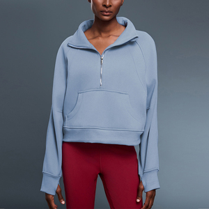 Sweat à capuche demi-zip en mélange de coton durable pour femme, coupe oversize, molleton épais, écologique, tenue de sport d'hiver - Product Image 2