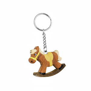 Portachiavi in legno a forma di cavallo a dondolo, ciondolo giocattolo in miniatura per chiavi e borse - Product Image 2