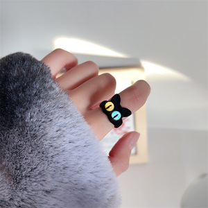 Japanese and Korean style fun and cute quirky big-eyed cat open <b>ring</b> with cartoon minimalist flocked index <b>finger</b> <b>ring</b>. - Product Image 3