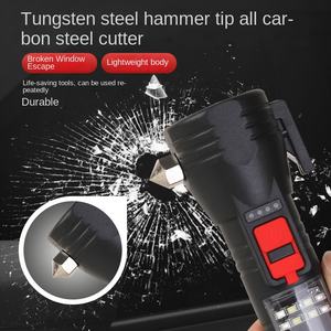 مصباح يدوي LED جديد يعمل بالطاقة الشمسية قابل لإعادة الشحن عبر USB مصنوع من البلاستيك ABS مع مصباح COB وسكين تقطيع ومطرقة أمان لكسر النوافذ - Product Image 2