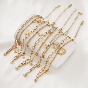 Bracelet à breloques de luxe personnalisé, plaqué or 14k 18k, en acier inoxydable 316l, pour femmes - Product Image 1