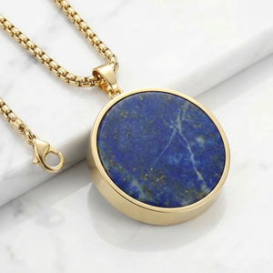 Collier pendentif en lapis-lazuli naturel pour homme, plaqué or/argent 18K PVD, acier inoxydable 316L, pierre précieuse, anti-ternissement, minimaliste, OEM - Product Image 3