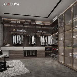 Sofeyia Système de poteau de meuble de chambre à coucher moderne de luxe <span class=keywords><strong>Placard</strong></span> en verre Portes ouvertes Armoire de plain-pied pour appartement hôtel <span class=keywords><strong>Dressing</strong></span> - Product Image 2