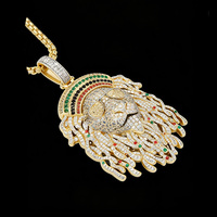 Pendentif Lion Rasta en Laiton avec Pierres CZ Multicolores pour Style Reggae, Design Lunettes de Soleil Dreadlocks
